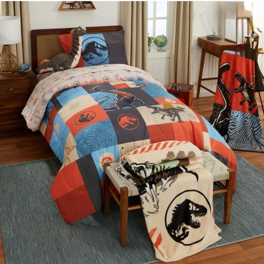 Jurassic World Kids 2 Piece Blue Orange Reversible Dinosaur Comforter